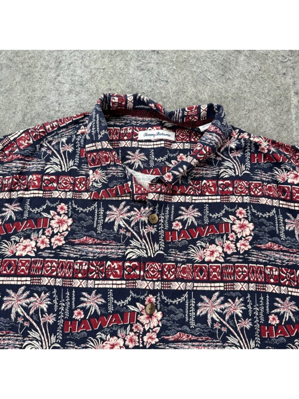 Tommy Bahama Camp Shirt Postcard Paradise Silk Men XL Blue Red Graphic